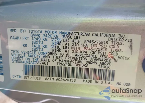 2010 Toyota Tacoma from USA, damaged, VIN 5TEUX4EN1AZ737461